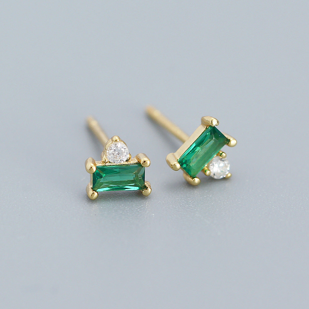 Minimalist 925 Sterling Silver Square Cubic Zirconia Stud Earrings for Women
