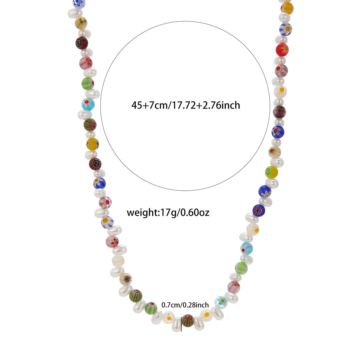 Bohemian Colorful Glass Bead Imitation Pearl Asymmetric Geometric Handmade Necklace for Unisex