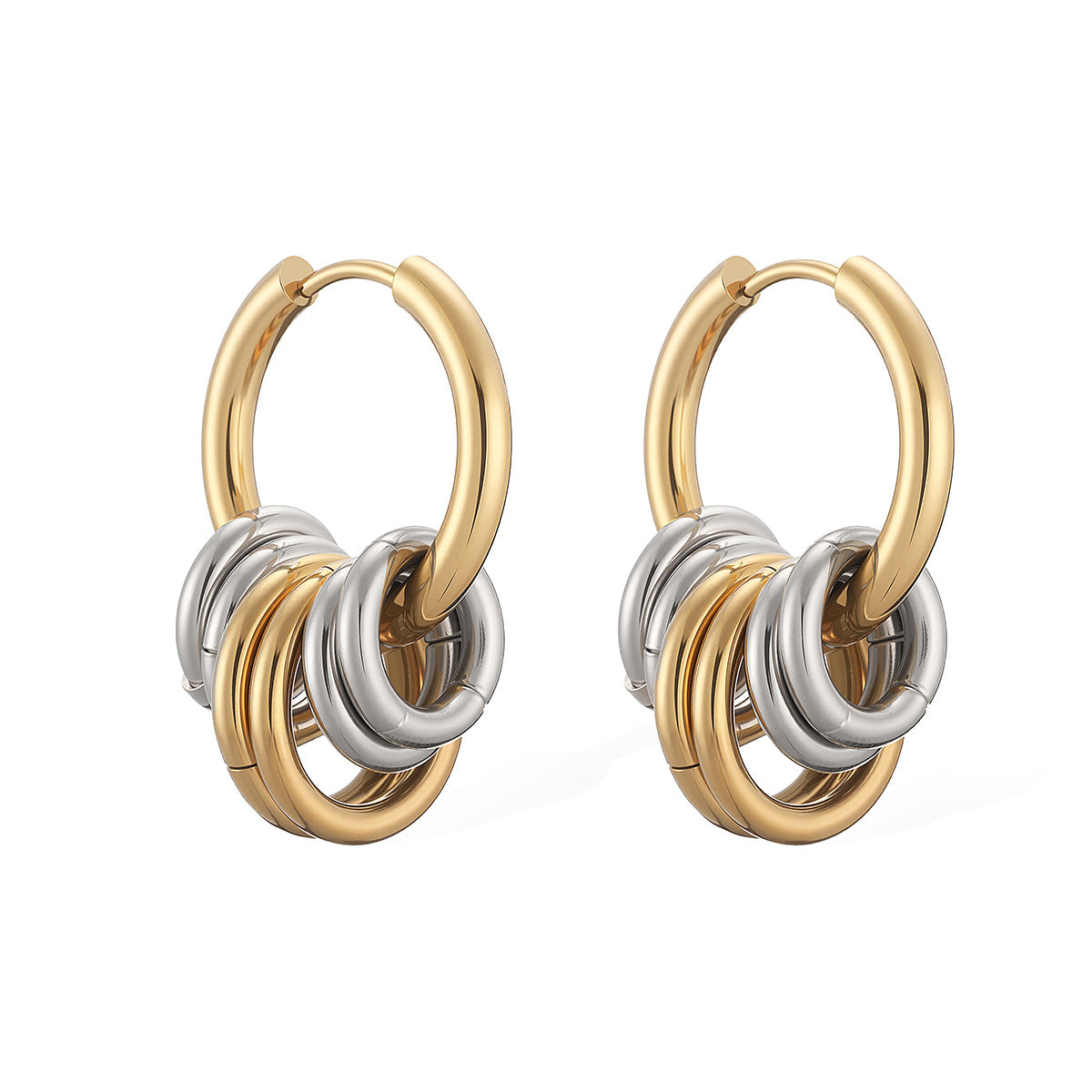 Minimalist 18K Gold Plated Stainless Steel Round Geometric Earrings for Women