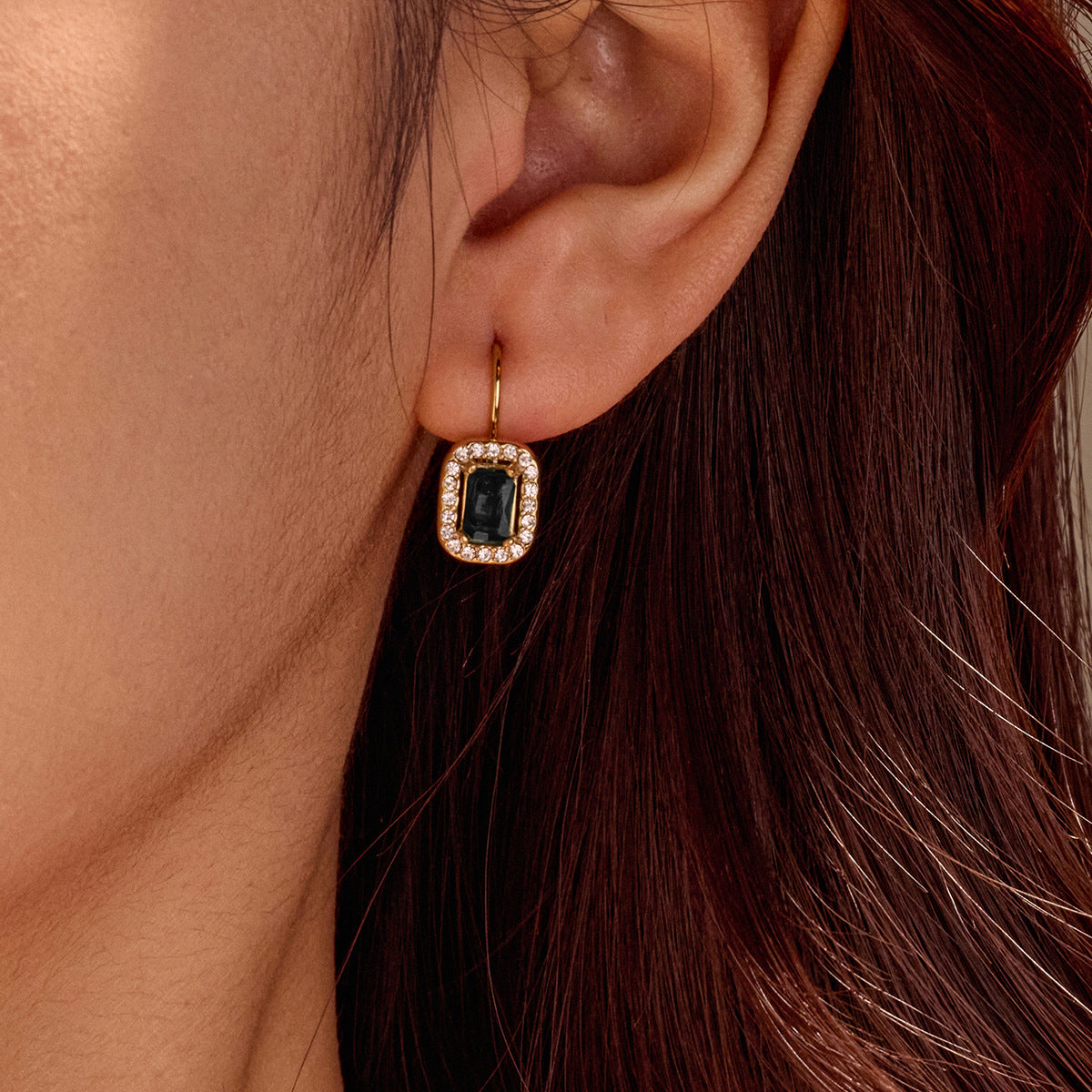 Orecchini Vintage Francese Geometria con Zirconi in Acciaio Inossidabile Placcato Oro 18K da Donna — Gioielli Ipoallergenici di Lusso