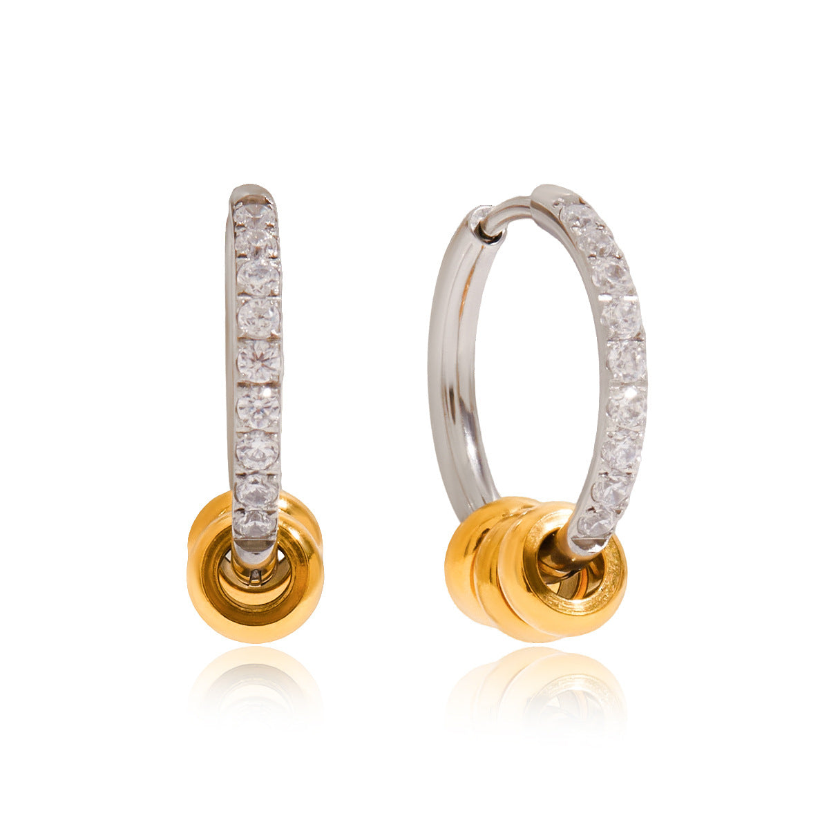 Orecchini a Cerchio Minimalisti Geometrici in Acciaio Inossidabile con Intarsio di Strass per Donna, Gioielli per Orecchie in Acciaio al Titanio Placcato Ipoallergenico