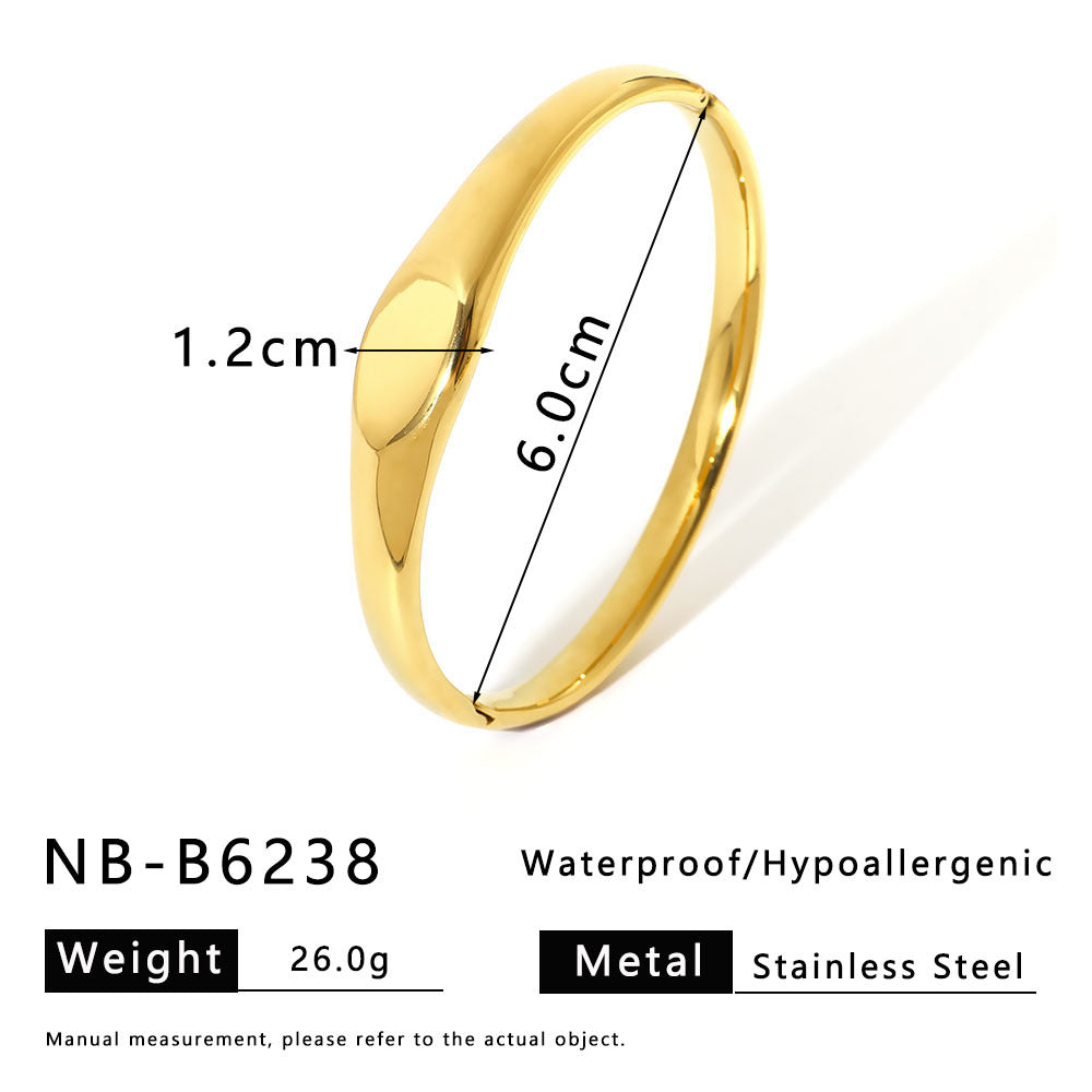 Minimalist INS Style Geometric Scale Pattern Rhinestone Inlaid White Abalone Titanium Steel Bracelet with 18K Gold Plating
