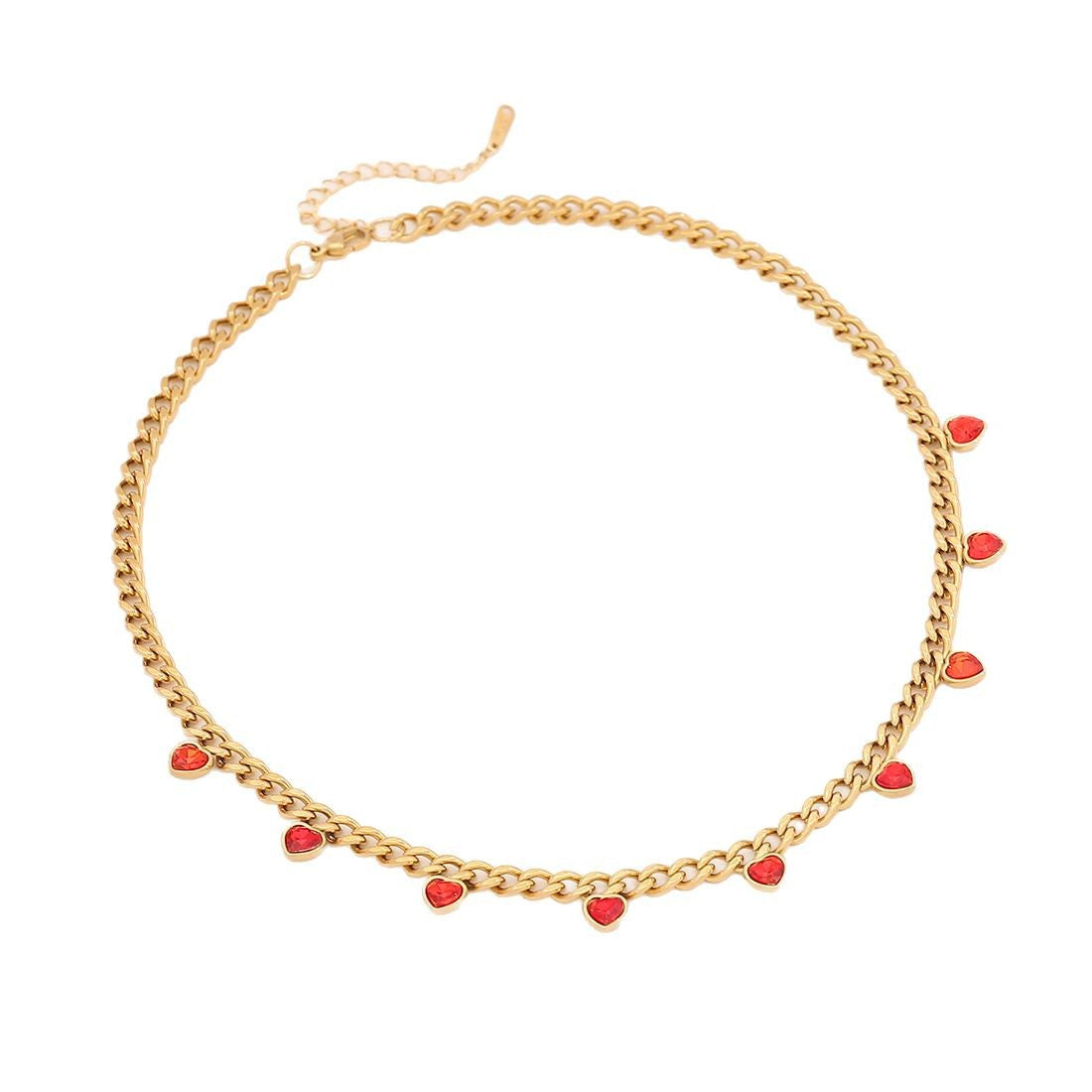Fashionable Heart-Shaped Rhinestone Stainless Steel Necklace for Women with Plated Finish