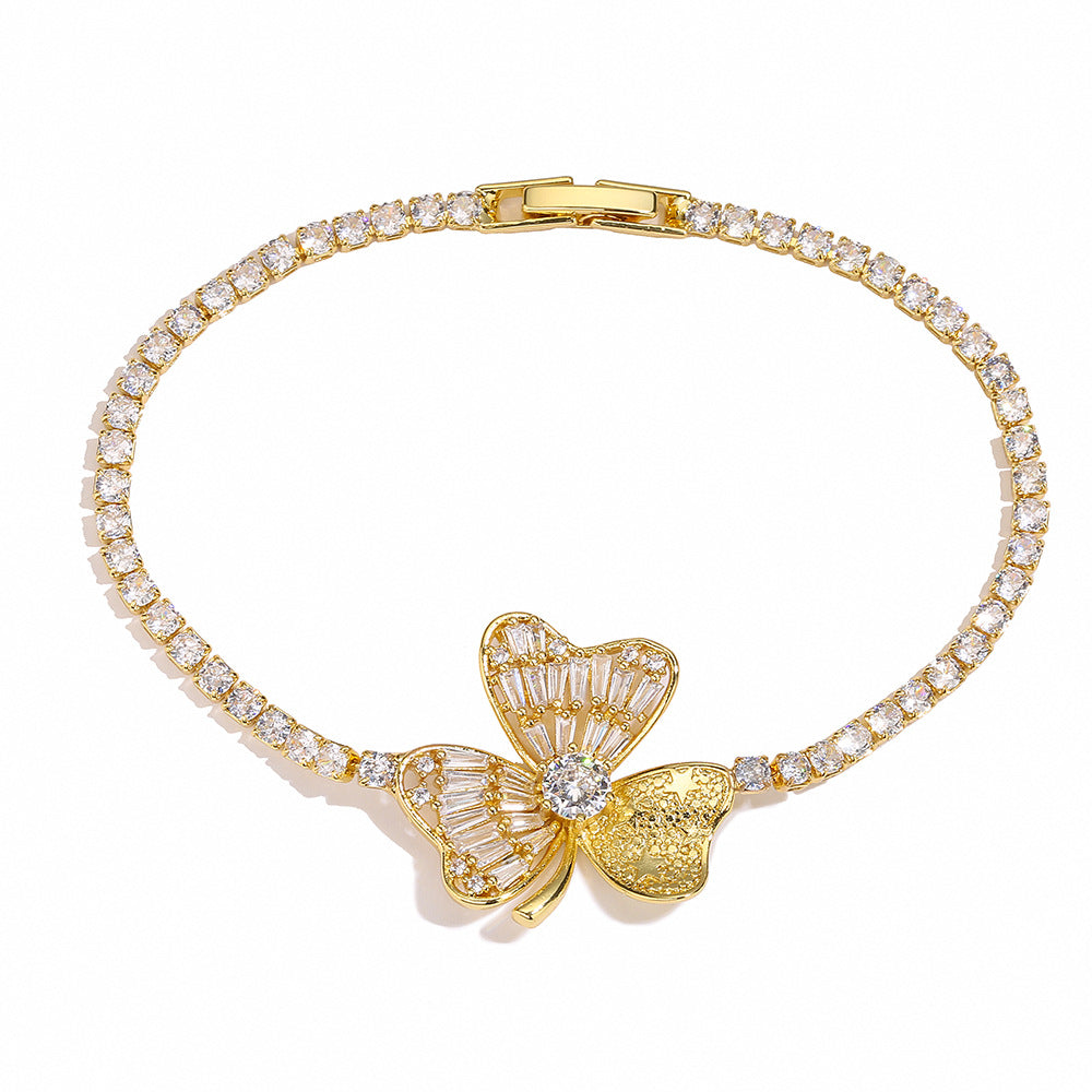 Floral Geometric Copper Bracelet for Women with Zirconia Accents, Fashionable Minimalist Hand Jewelry