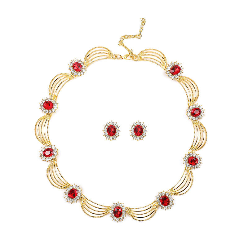 Vintage Bohemian Fan-Shaped Alloy Necklace and Earrings Set with Celestial Motifs Electroplated O-Chain