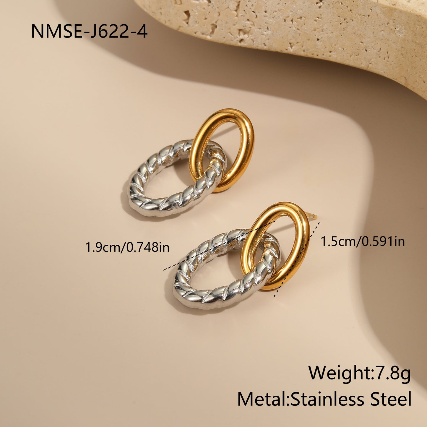 Fashionable Geometric Stainless Steel Necklace with 18K Gold and Silver Plated Finish for Women