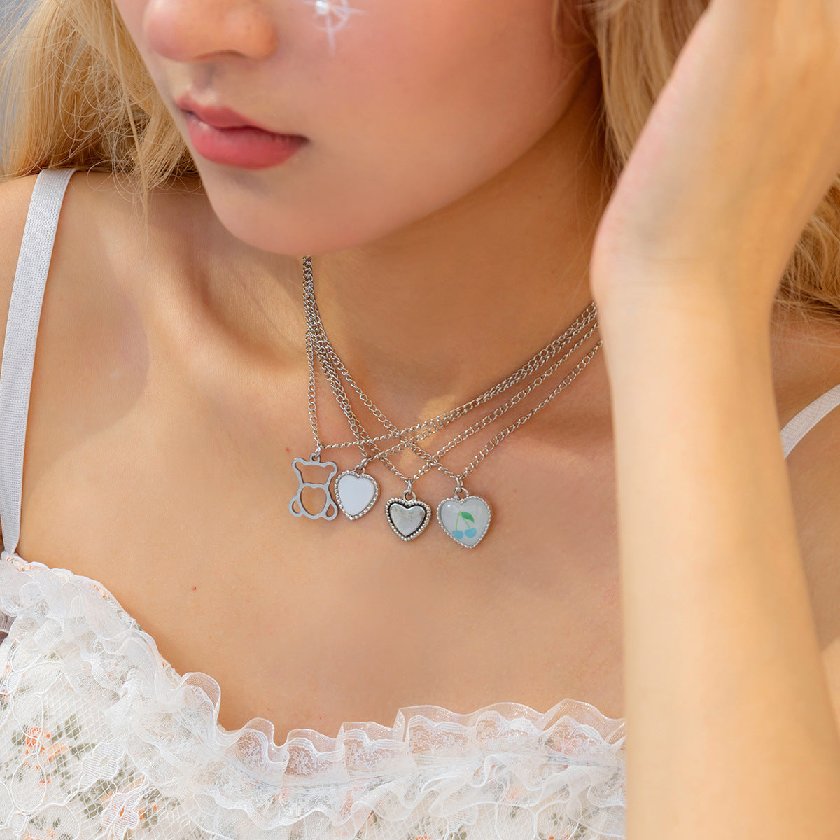 Rustic Sweet and Edgy Heart-Shaped Bear Pendant Necklace for Women with Alloy Construction Plated Finish and Tassel Accents