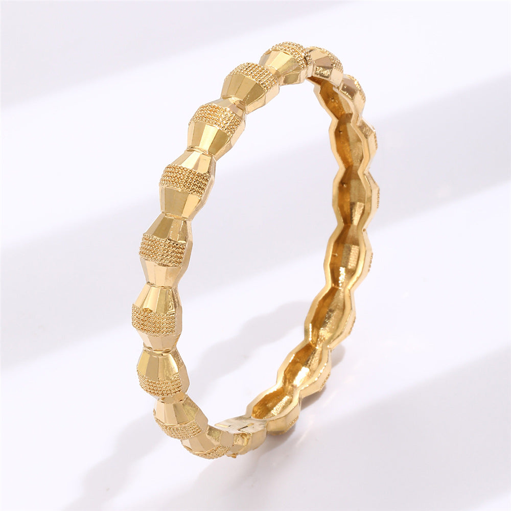 Vintage Geometric Copper Bracelet for Women with Gold Plating and Micro-Pave Detailing