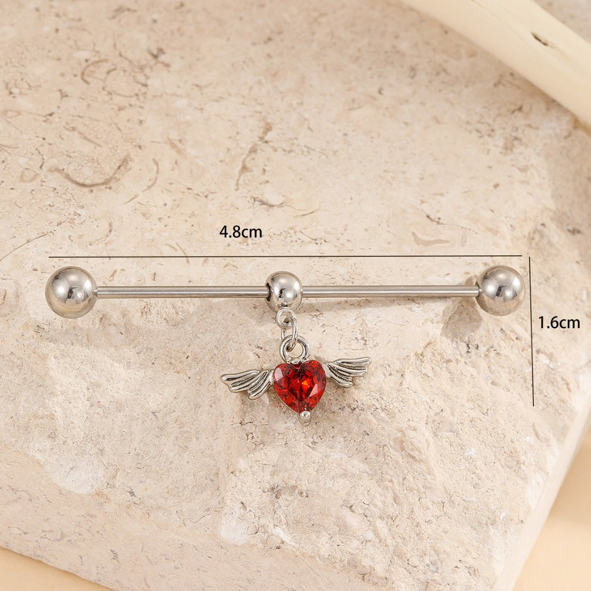 Orecchino a clip Hip-Hop a forma di cuore rosso da donna in rame con intarsio di zirconi e design geometrico