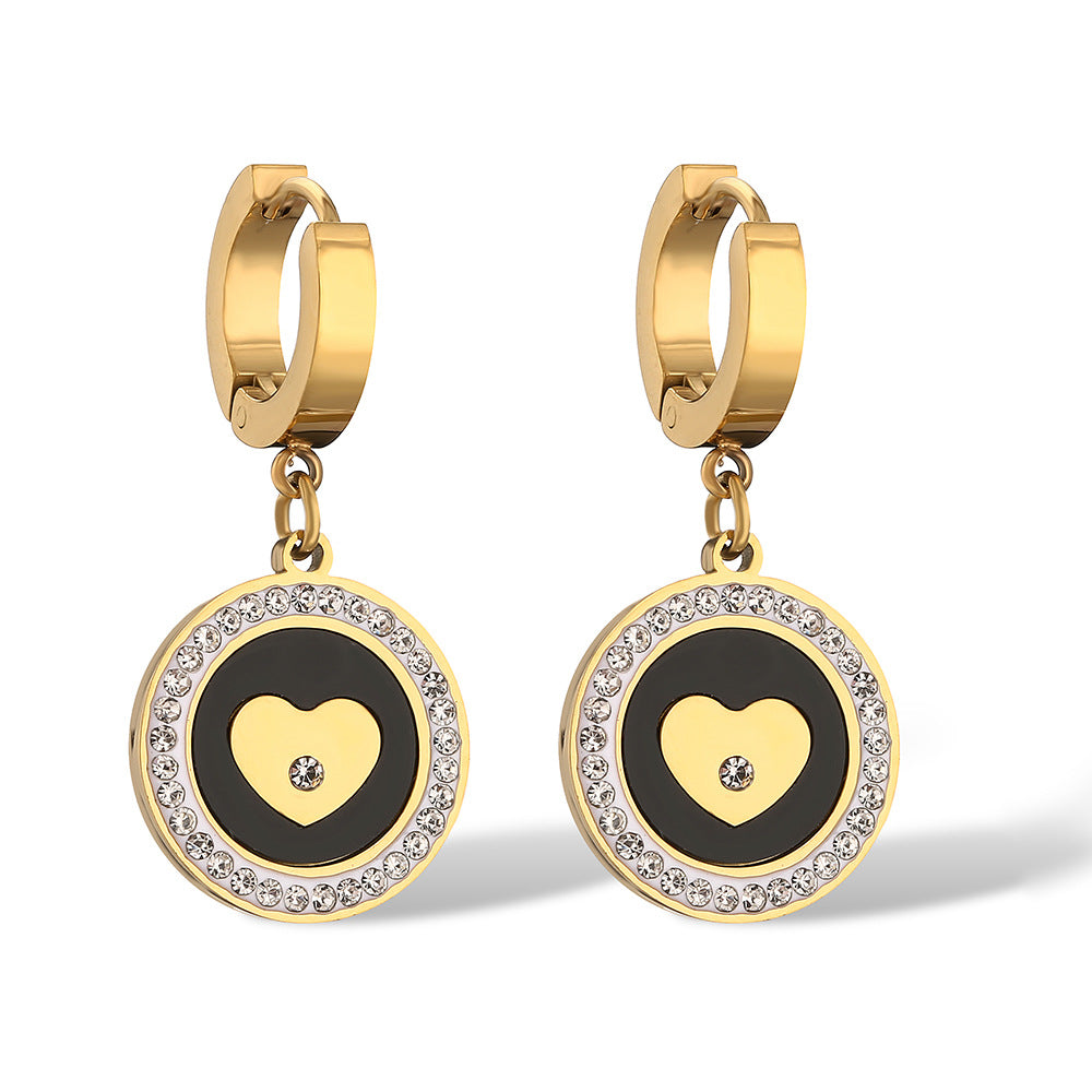 Geometric Heart-Shaped Zirconia Titanium Steel Earrings for Women with Minimalist Fashion and Luxe Aesthetic