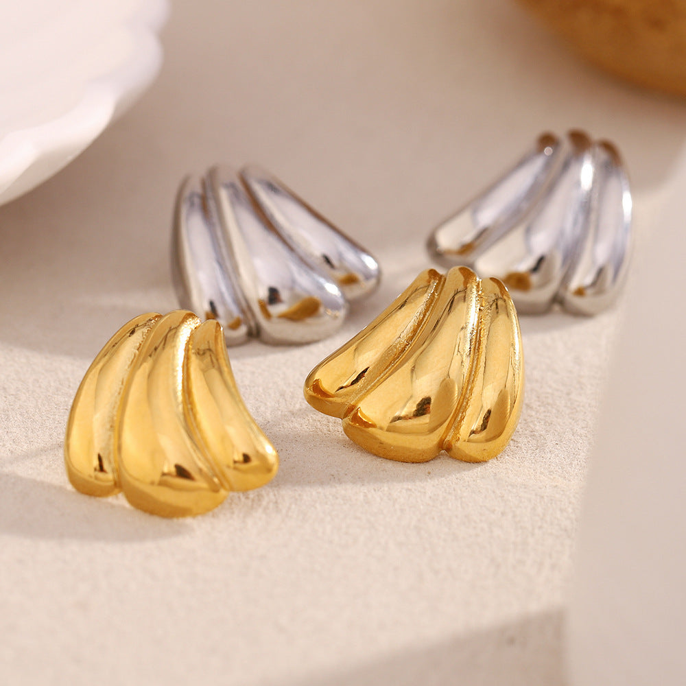 Vintage Style Bow-Shaped Stainless Steel Electroplated 18K Gold Hollow O-Link Pumpkin-Trapezoid Pearl Earrings for Women