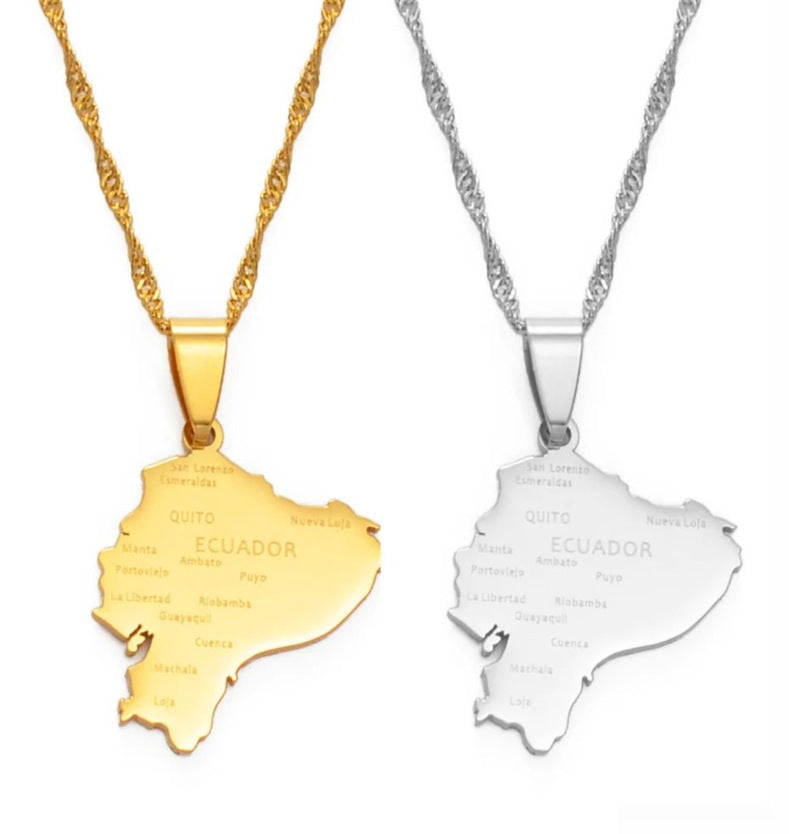 Minimalist Map City Pendant Necklace for Unisex in Stainless Steel with Titanium Steel Charm and Electroplated Finish