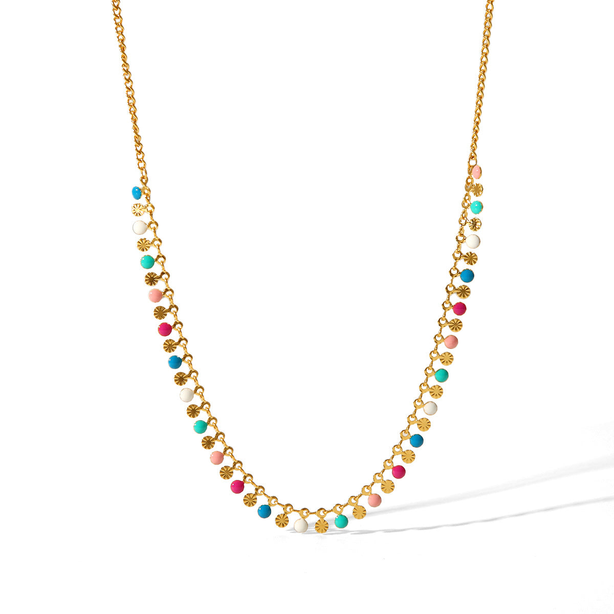 Minimalist Geometric Stainless Steel Clavicle Necklace with Enamel Accents and Tassel Pendant for Women