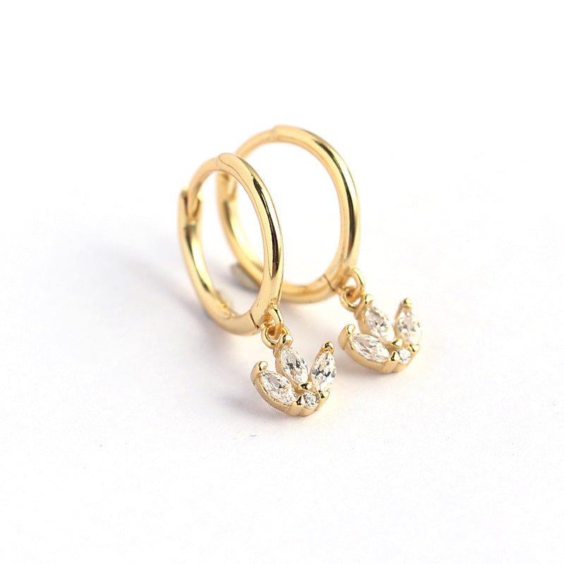Minimalist Elegant 925 Sterling Silver Geometric Crown Hoop Earrings with Marquise Cubic Zirconia