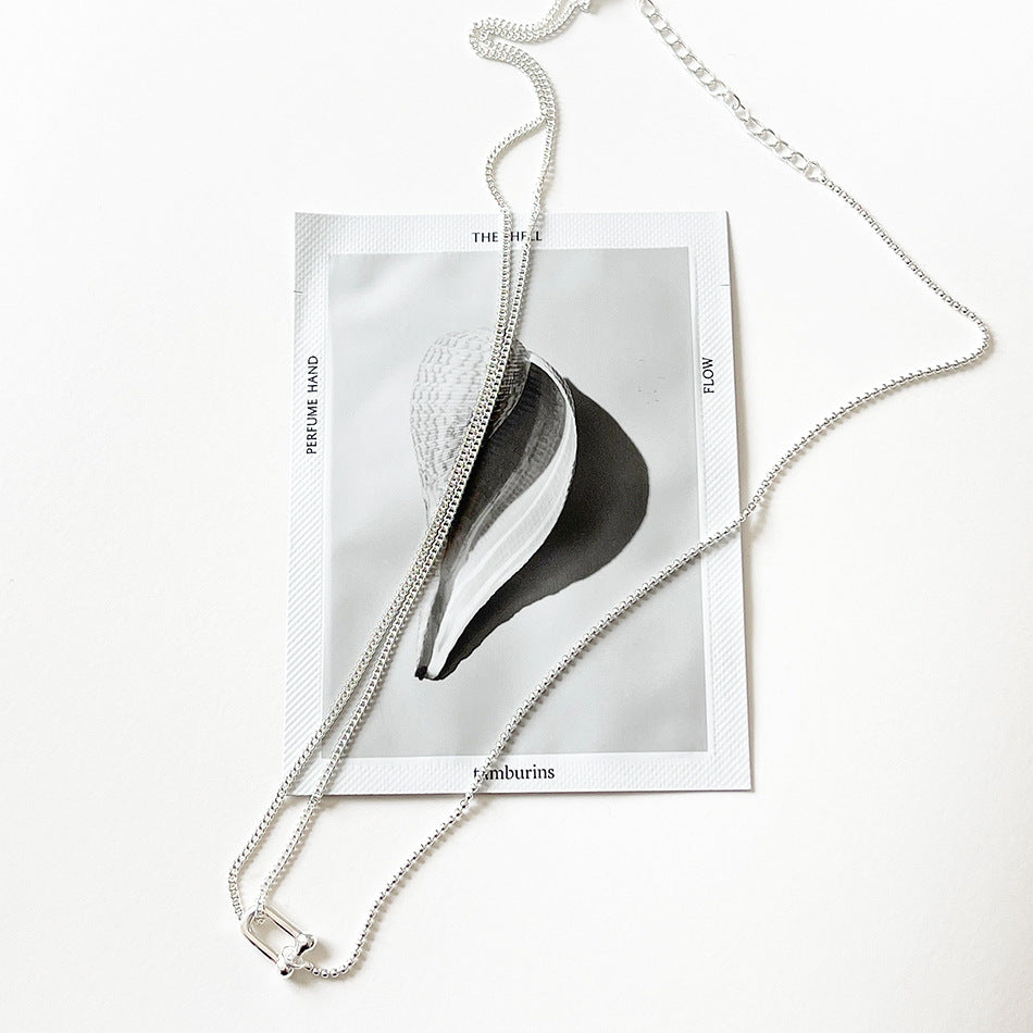 Minimalist Horse-Shoe Shaped 925 Sterling Silver Necklace for Women with U-Clasp and Delicate Locket Chain