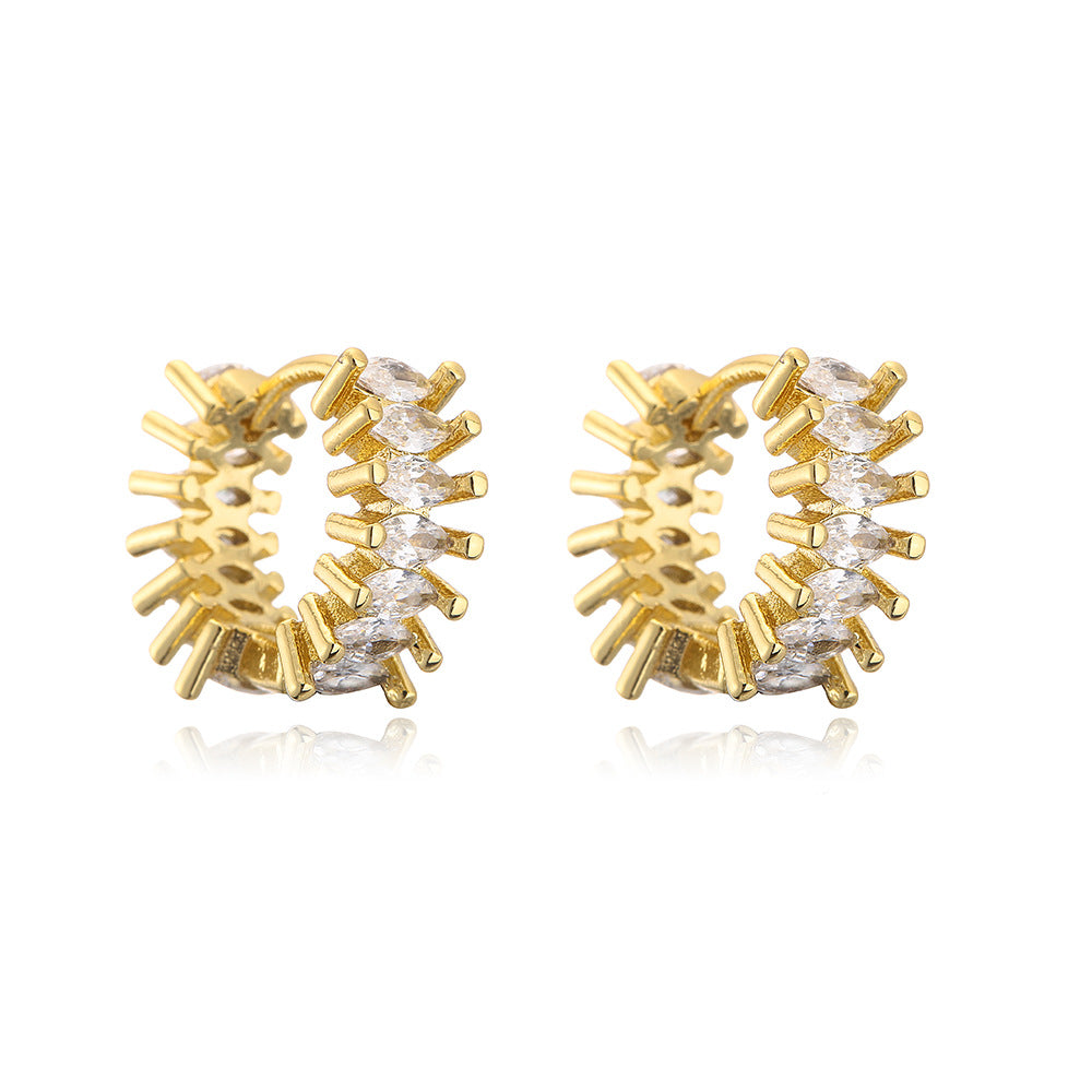 Minimalist Geometric Copper Earrings with Gold Plating and Micro-Paved Zirconia for Women