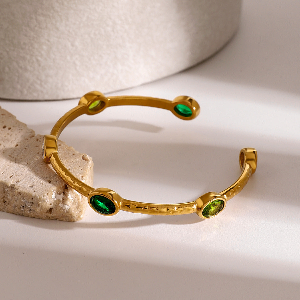 Minimalist Geometric Stainless Steel Bracelet with Rhinestone Accents Plated in 18K Gold Tone Titanium Steel for Women