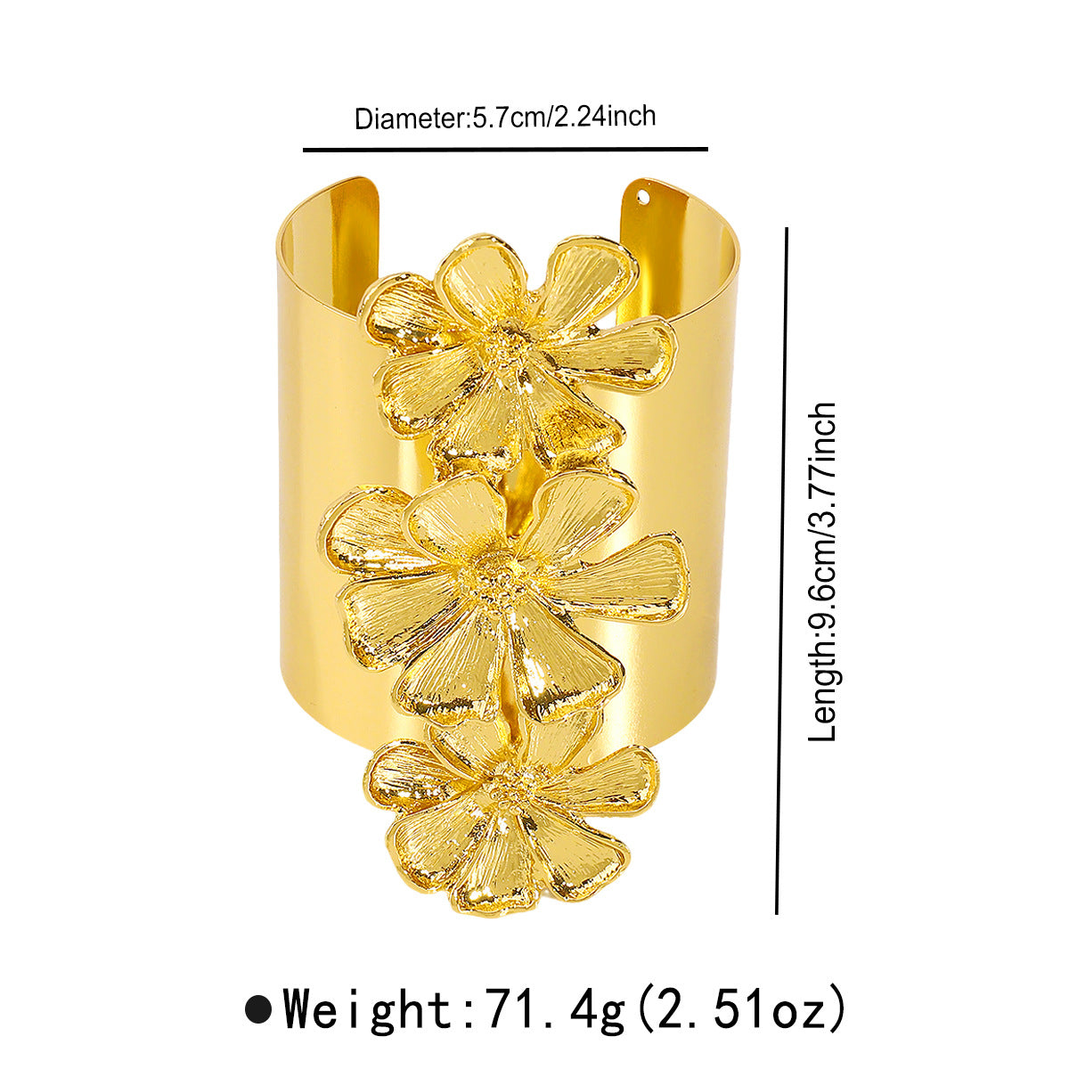 Elegante pulsera ancha de aleación floral para mujer con acabado chapado y diseño de puño abierto