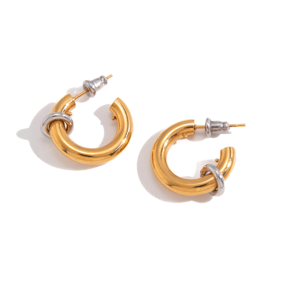 Minimalist Geometric C-Shaped Stainless Steel Plated Hoop Earrings for Women