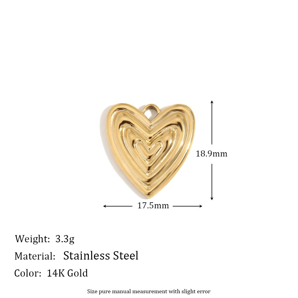 Minimalist Geometric Pendant with 14K Gold Plated Stainless Steel Round Heart Shape and Greek Key Pattern for DIY Jewelry Making