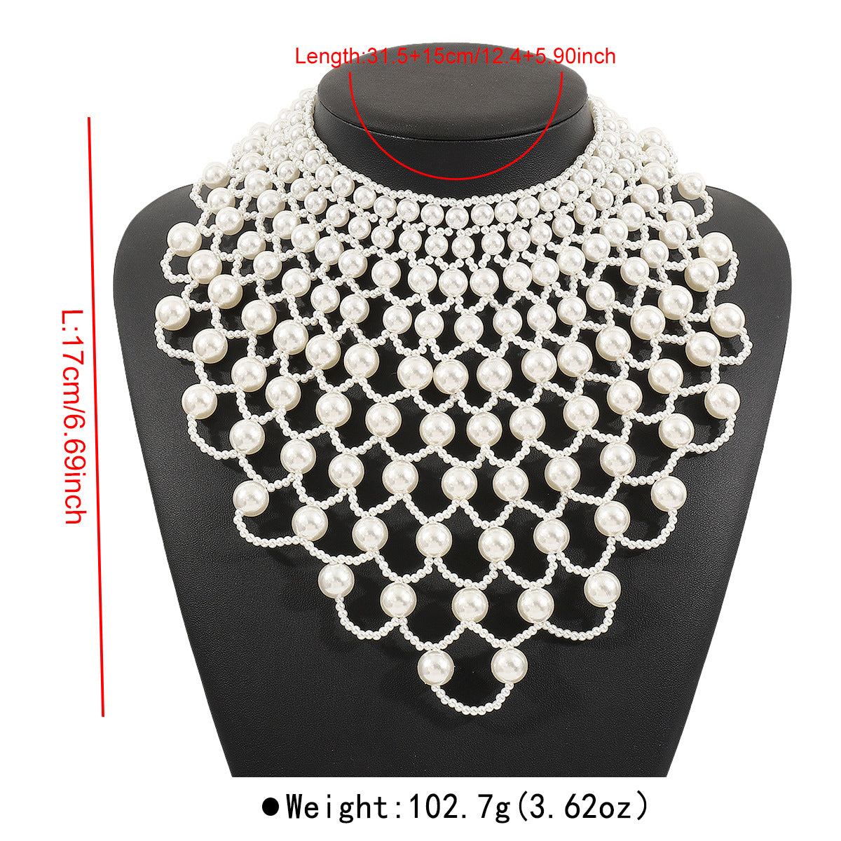 Collana di Perle Vintage Elegante a Ventaglio con Pendente in Madreperla e Dettagli Traforati da Donna