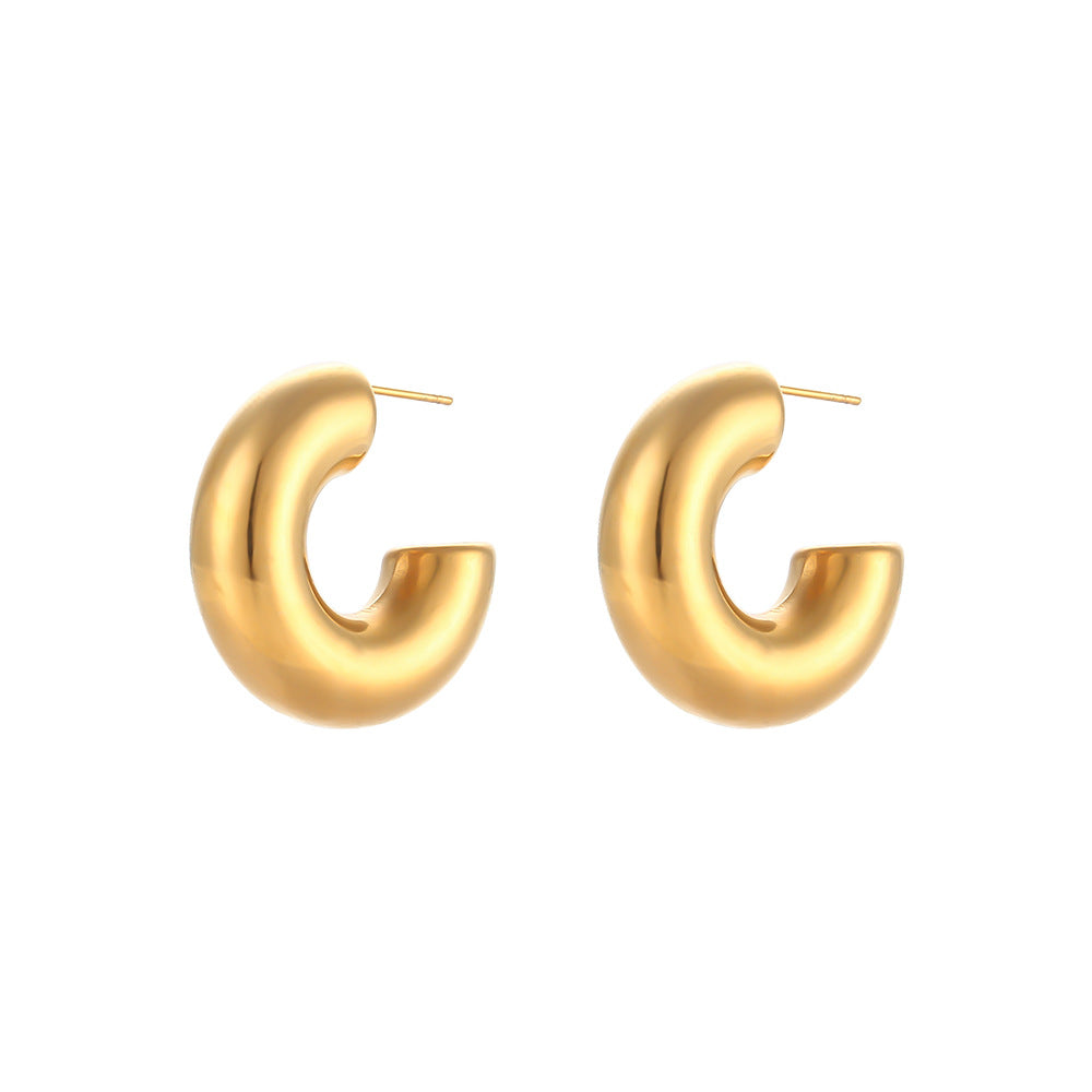 Minimalist Geometric Stainless Steel Hoop Earrings with 18K Gold Plating for Women