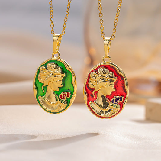 Minimalist Cartoon Character Pendant Necklace in Titanium Steel with Enamel Finish, Hypoallergenic Plated O-Chain, Unisex Lightweight Design