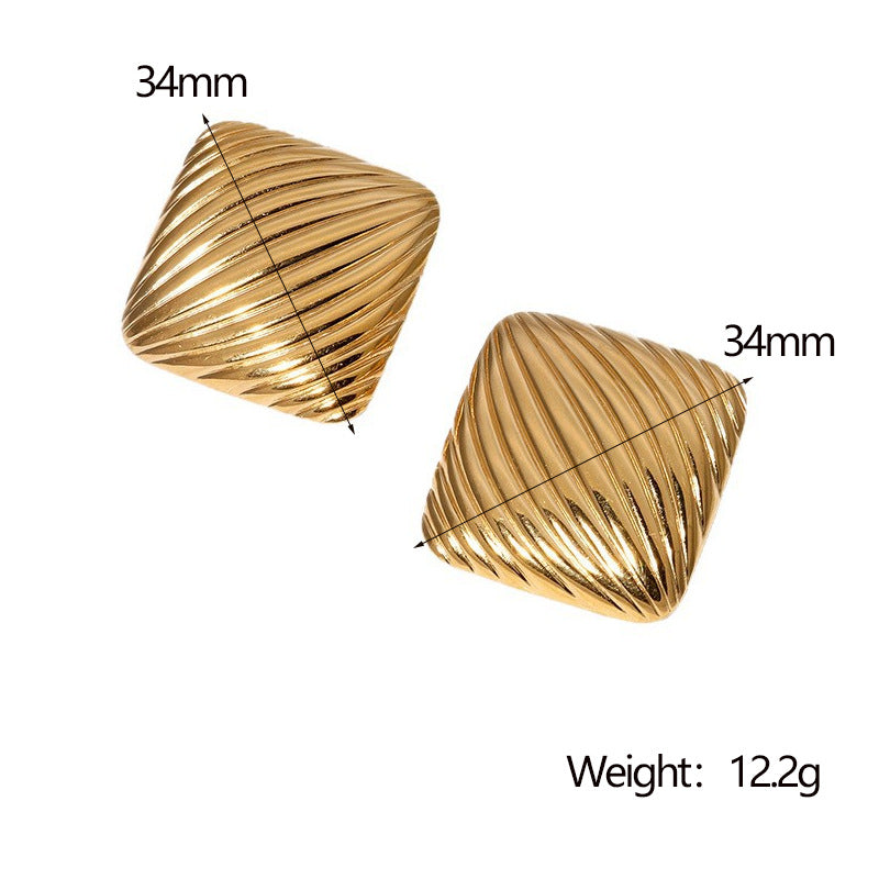 Elegant 18K Gold Plated Square Geometric Stainless Steel Earrings for Women