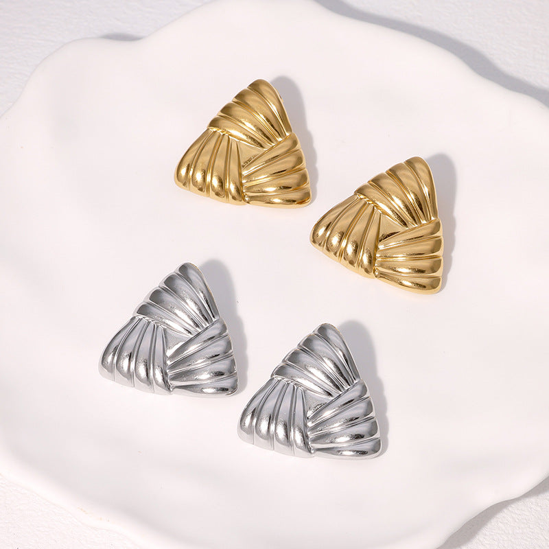 Vintage Elegant Triangle Geometric Plated Stainless Steel Stud Earrings for Women