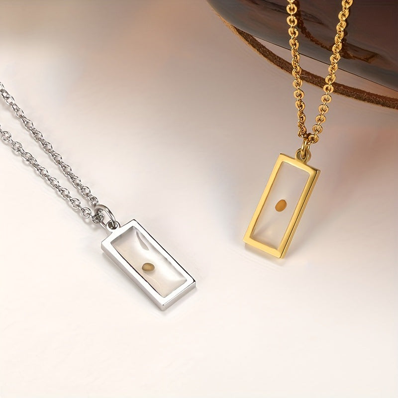 Natural Style Rectangular Dried Flower Wish Seed Time Gem Necklace for Women with Stainless Steel Chain and Titanium Steel Pendant