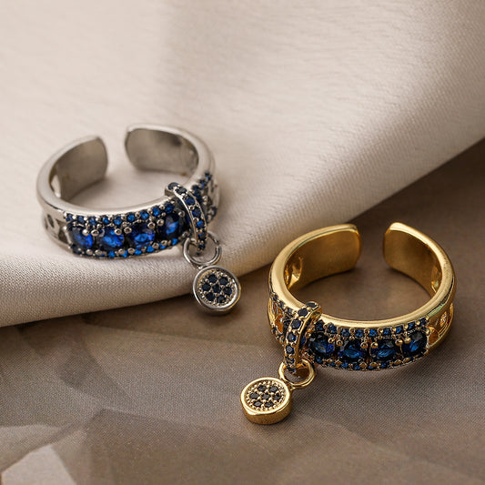 Anillo Abierto Geométrico Minimalista para Mujer Hecho de Latón con Baño de Oro Real e Incrustaciones de Circonita