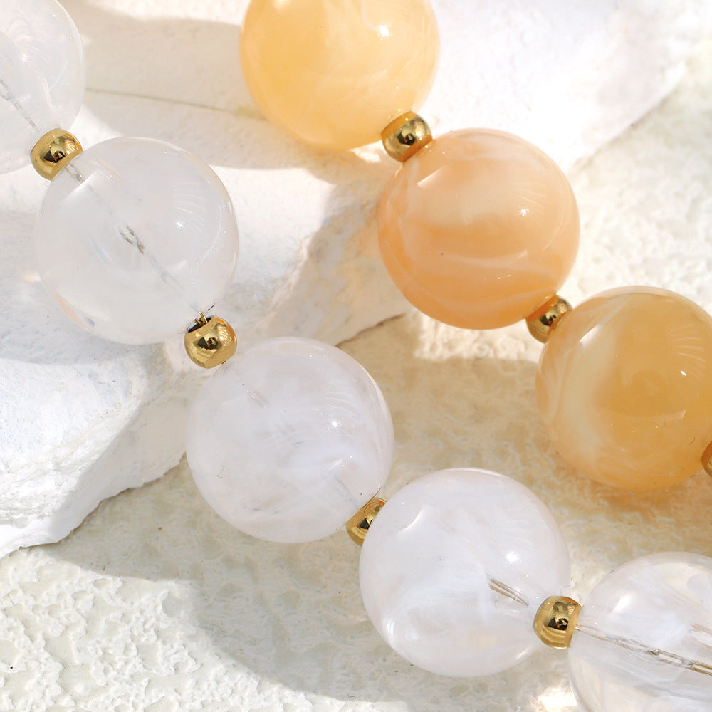 Minimalist Geometric Acrylic Bead Necklace with Stainless Steel Base and 18K Gold Plating for Women
