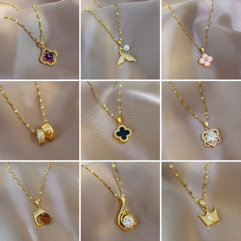 Collar con colgante de diamantes de imitación, geométrico y minimalista, de acero de titanio para mujer, cadena irregular, acabado chapado