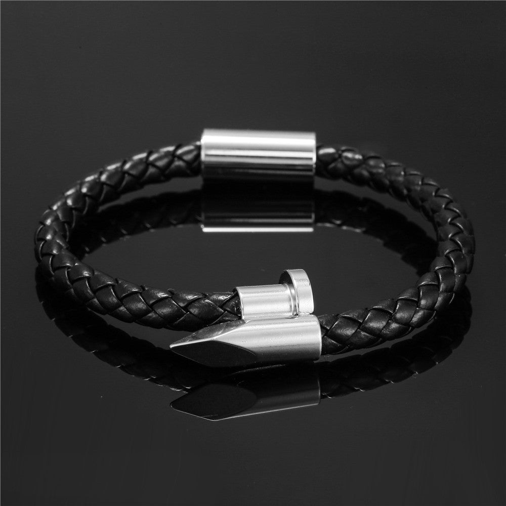 Geometric Titanium Steel Stainless Steel Leather Bracelet