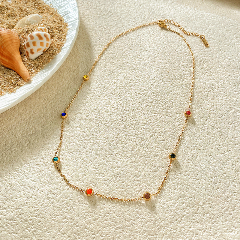 Casual Gold Plated Titanium Steel Necklace Set with Diamond and Pearl Inlay for Unisex