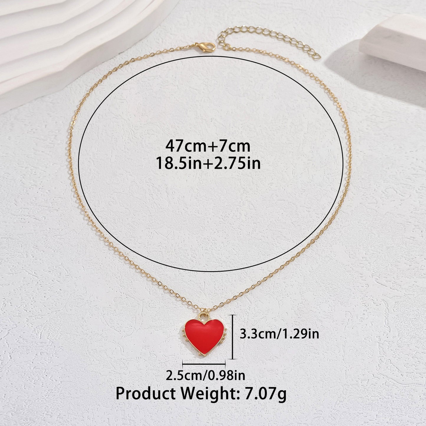 Fashionable OL Style Heart-Shaped Enamel Copper Pendant Necklace for Women with Geometric Design and Clavicle Chain