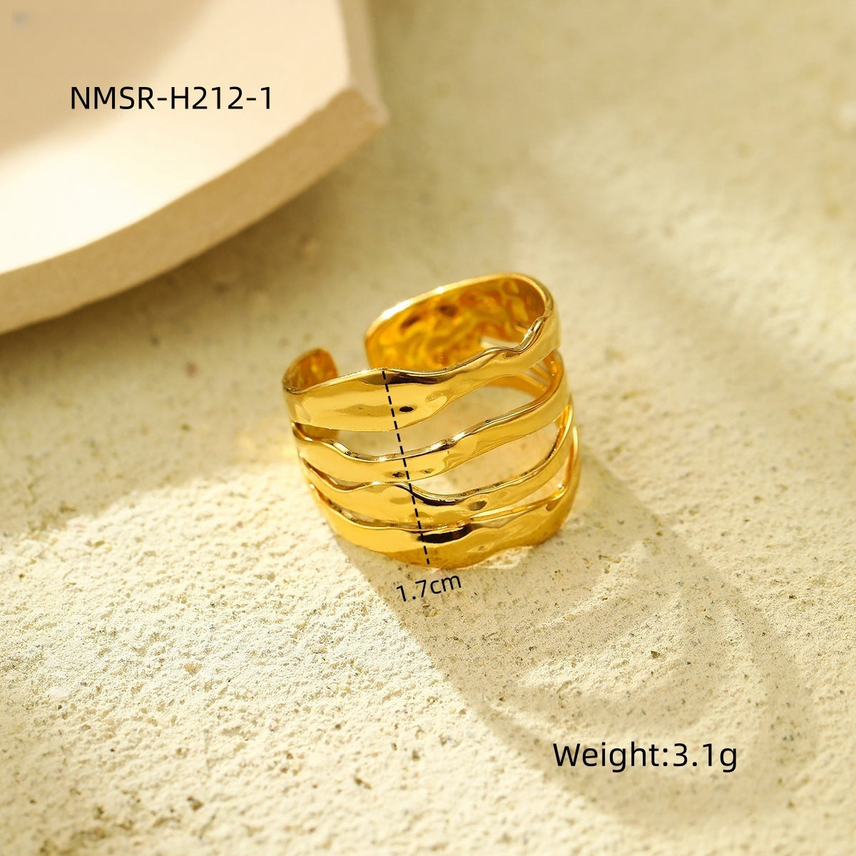Anillo de acero de titanio geométrico minimalista con chapado en oro de 18 quilates, ligero y lujoso, de banda abierta ajustable para mujer