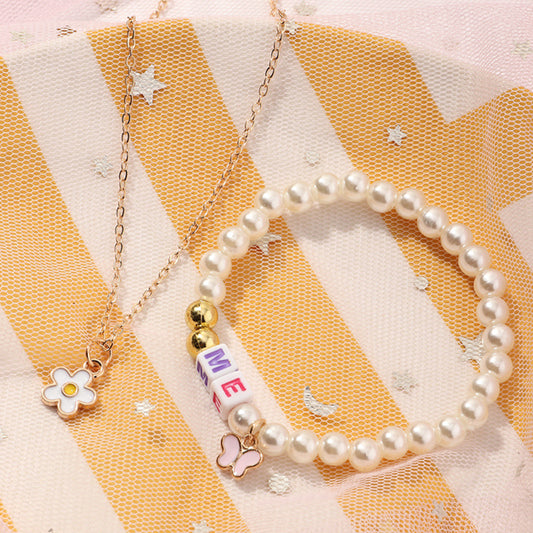 Minimalist Letter-Shaped Metal Bracelet for Girls and Kids with Pearl Accents, Handcrafted Design