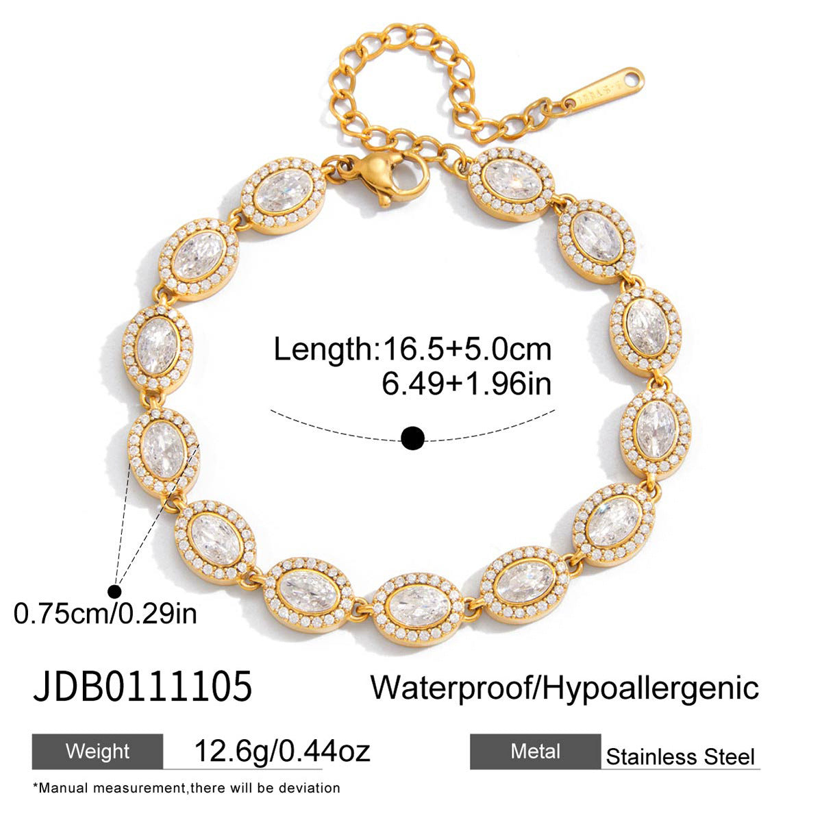 Elegant Geometric Oval Stainless Steel Plated Cubic Zirconia Bracelet for Women