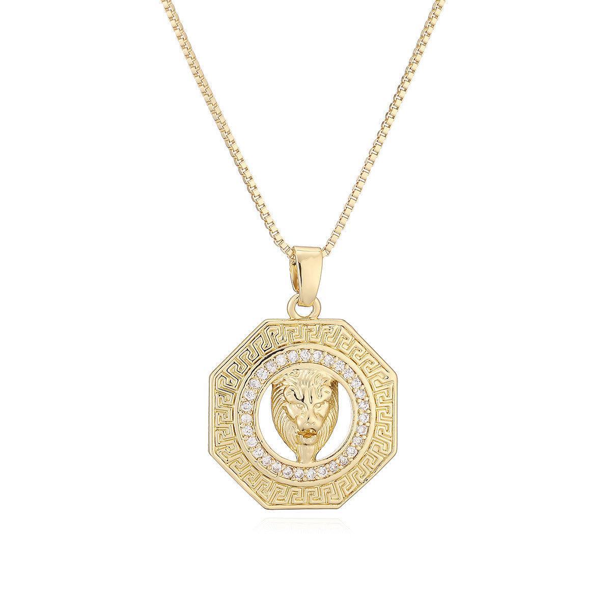 Hip-hop 18K Gold Plated Brass Round Leopard Head Pendant Necklace with Cubic Zirconia for Women