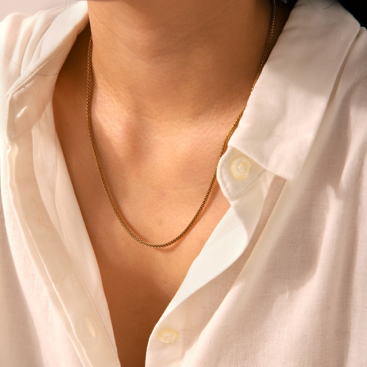 Minimalist Ins Style 18K Gold Plated Stainless Steel Geometric Round Mesh Chain Necklace for Women