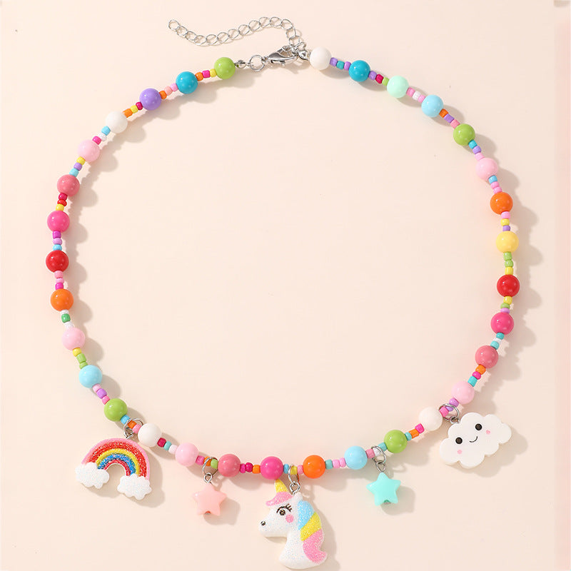 Collana con ciondolo a fiocco dolce pastello per ragazze con ciondolo in resina su catena a O, gioielli in stile cartone animato