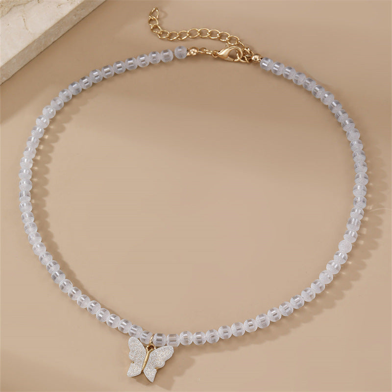 Juego de collar con colgante de lazo de mariposa minimalista para niñas, cadena de cuentas redondas de aleación, regalo de joyería para niños