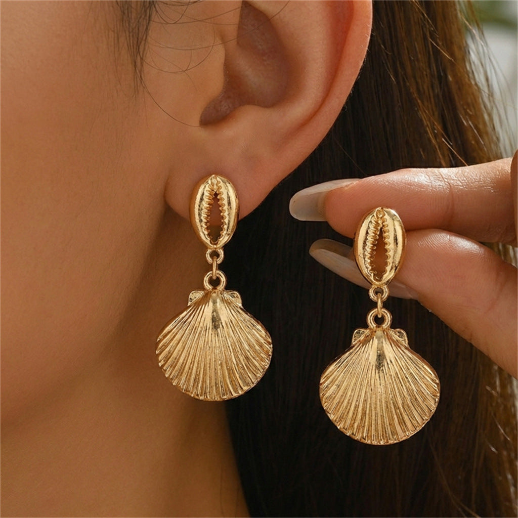 Vintage Geometric Starfish Shell Conch Pattern Plated Alloy Earrings for Women