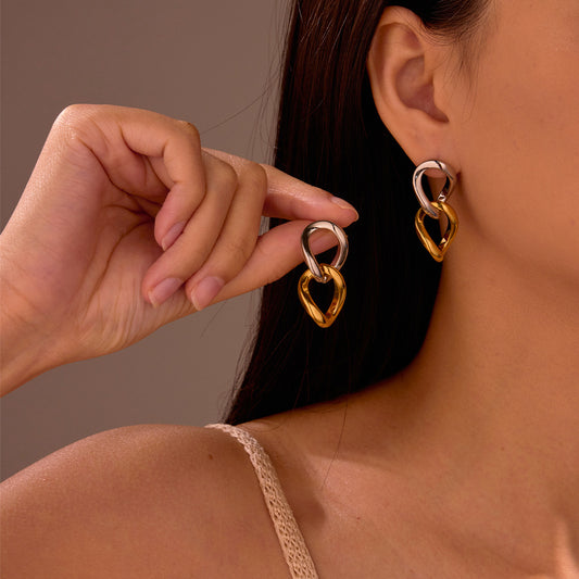 Minimalist Geometric Stainless Steel Earrings with Mobius Ring Design and Plated Finish