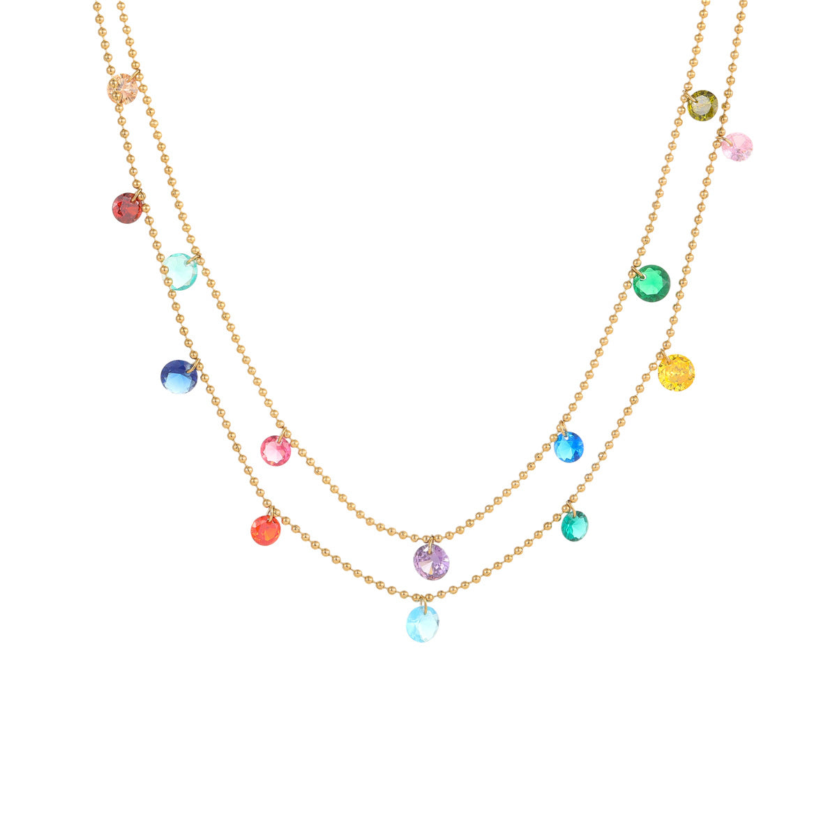Collar Minimalista Geométrico de Acero de Titanio con Chapado en Oro de 18K e Incrustaciones de Circonitas de Colores para Mujer