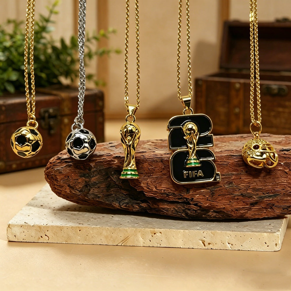 Sporty Plated Brass Soccer Trophy Pendant Necklace for Women