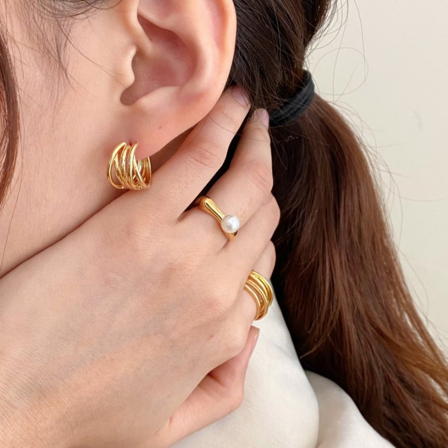 Pendientes de aro geométricos trenzados de plata de ley 925 chapados minimalistas para mujer