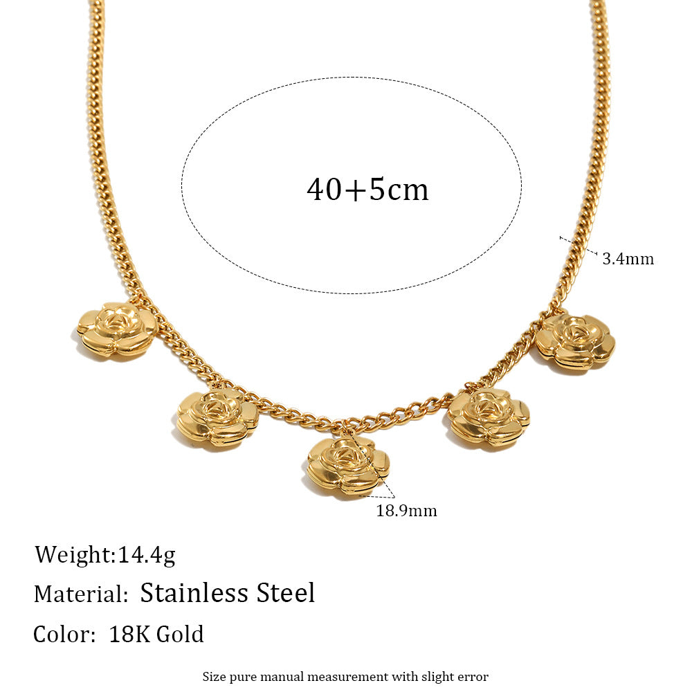 Collar con colgante floral geométrico para mujer de acero inoxidable con baño de oro de 18K estilo cadena serpiente