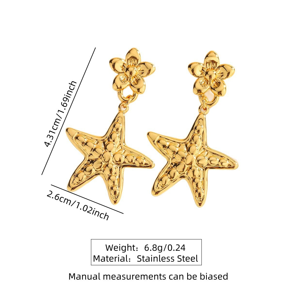 Beach Style Stainless Steel Geometric Starfish Shell Stud Earrings for Women